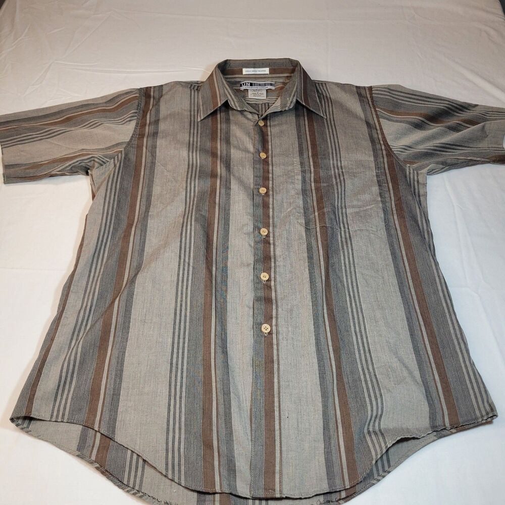 UNTIED Striped Short Sleeve Button Down Mens M Gray Brown Woven Casual Shirt